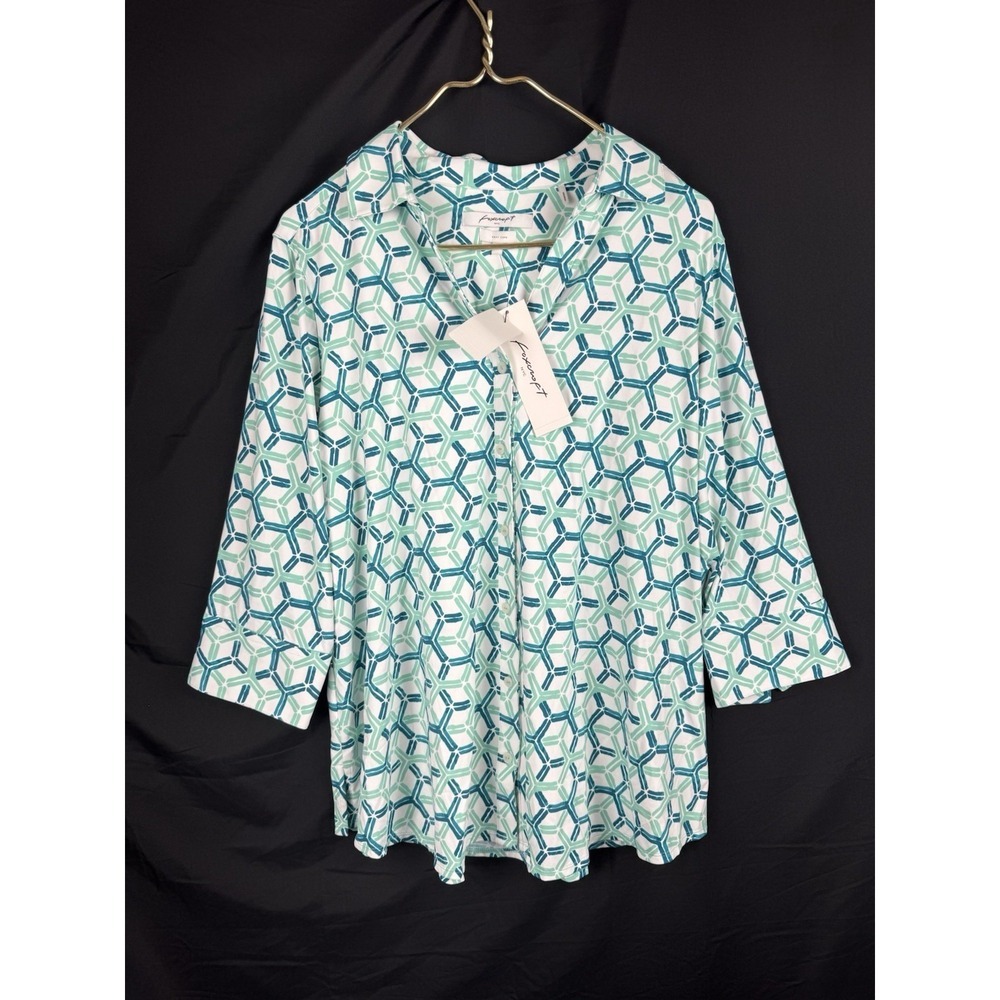 Foxcroft Button Top Mary Cosgeo Sz 1X  Jersey Stretch Vacation Cruise NEW